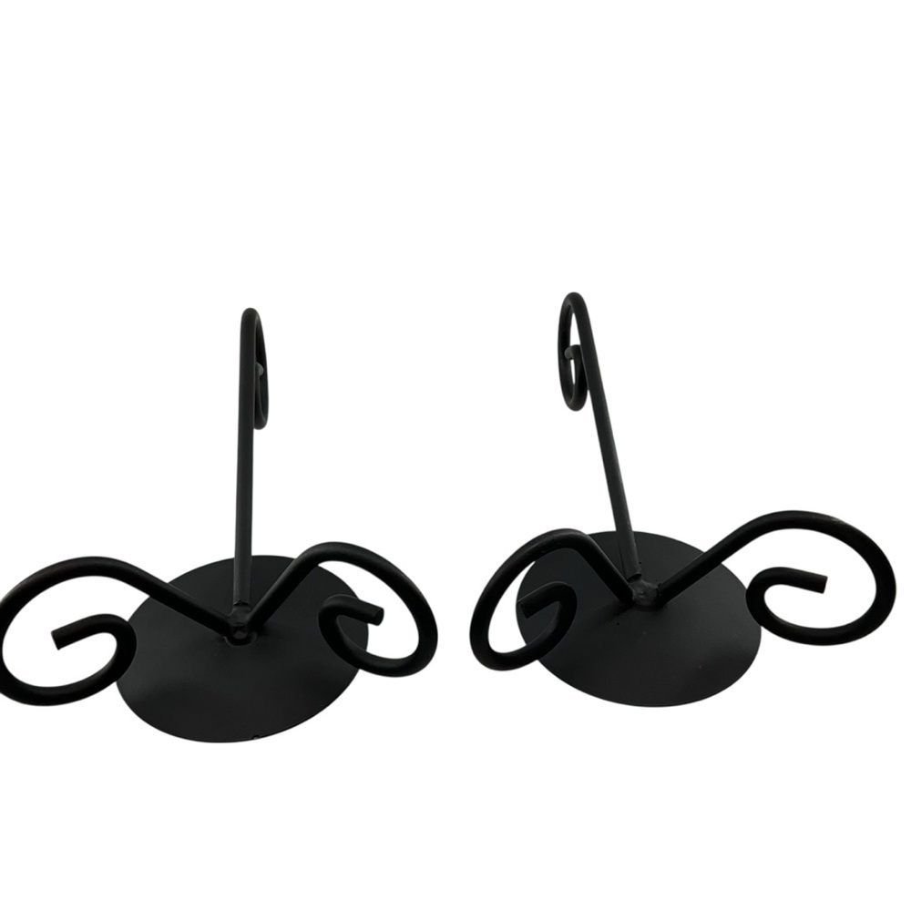 vtg Wrought Iron Candle Holders Flat Black - Picture 3 of 8